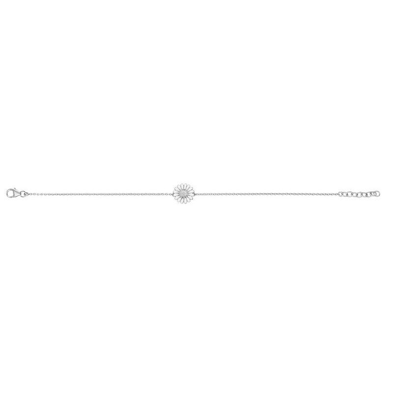 Siersbøl marguerit armbånd i sølv med hvid emalje 16+3 cm